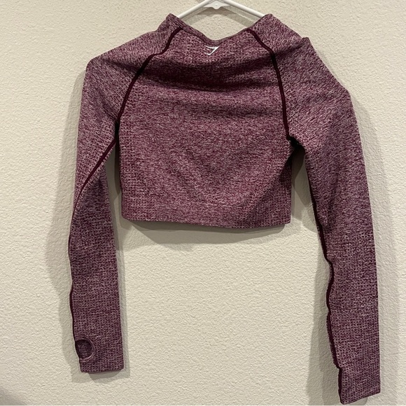 Gymshark red burgundy long sleeve speckled crop top size small thumb holes - Picture 5 of 6